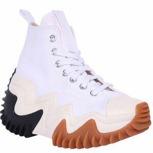 Converse White High-Top Platform Sneakers with Black and Brown Accents